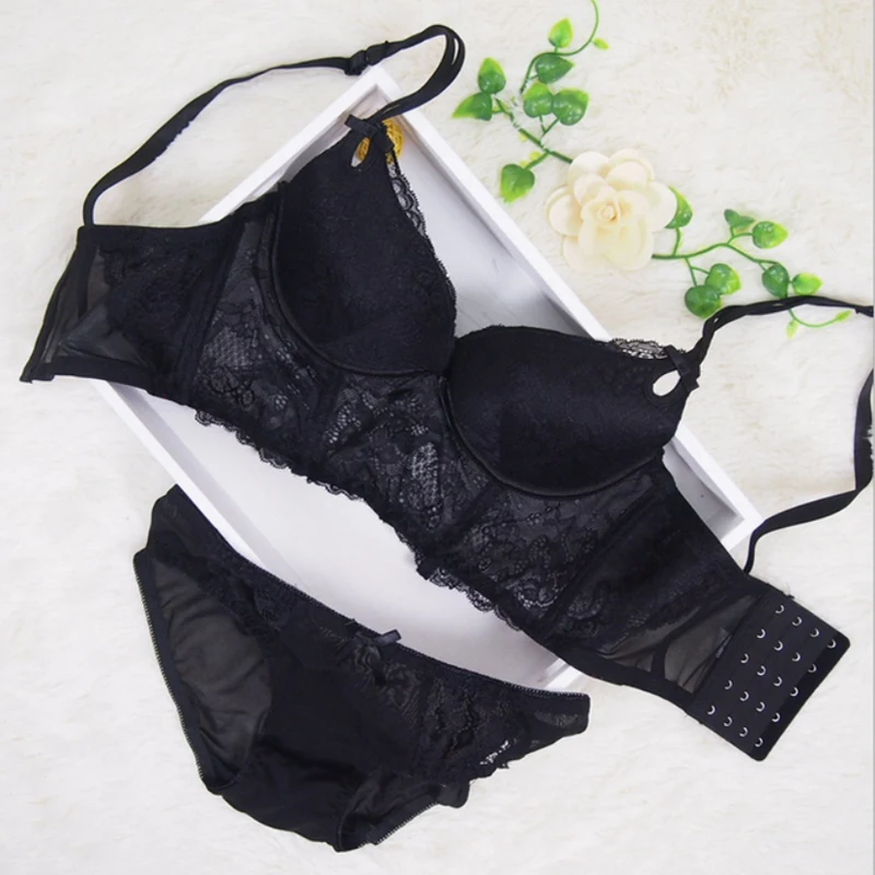 2017 full lace bra set women sexy temptation ultra-thin breathable gather push up underwear bow hollow out | Женская одежда