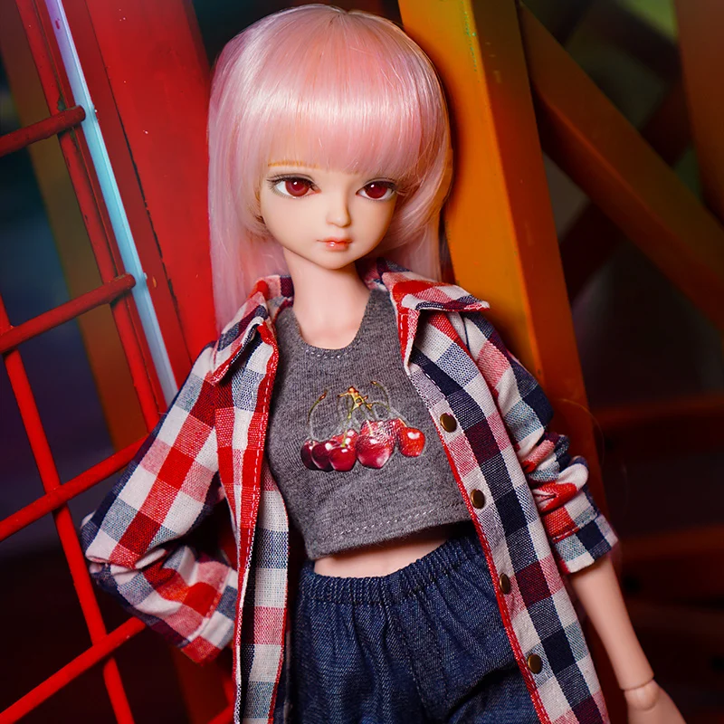 DBS bjd 1/4 кукла 45 см красная клетчатая рубашка с розовыми волосами механическое