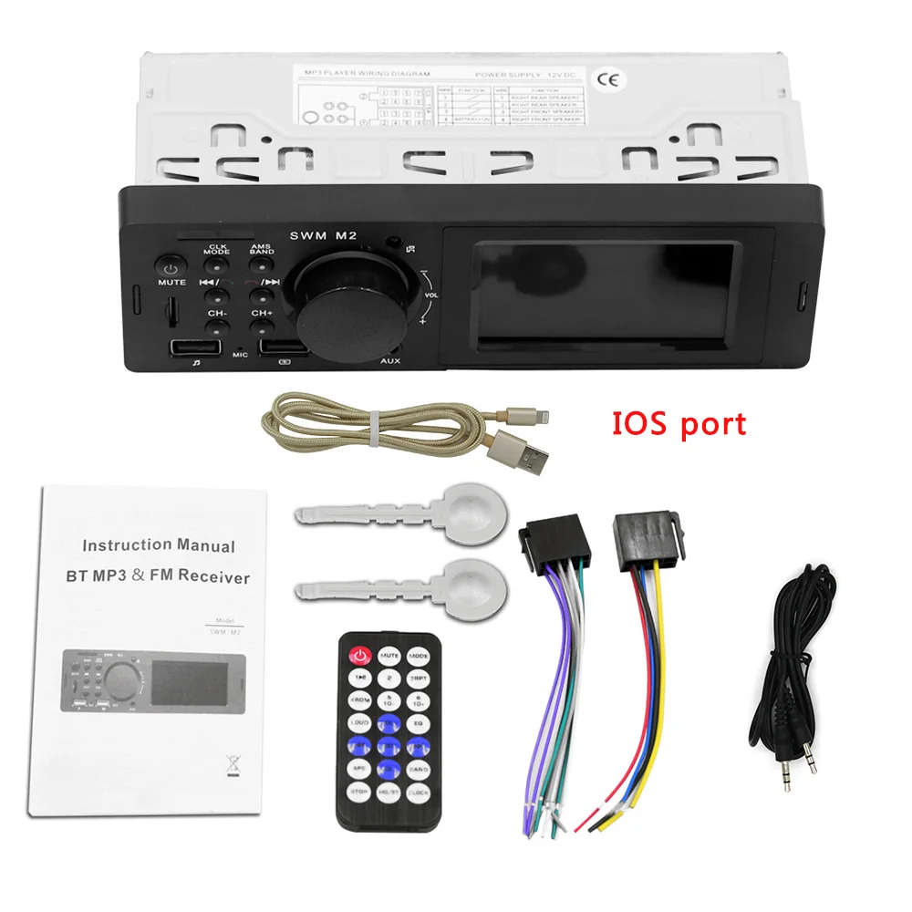 IOS port cable Автомобильный радиоприемник Bluetooth Авторадио 12 в автомобильный стерео радио FM Aux вход приемник зарядка SD USB In-dash 1 din автомобильный MP3 мультимедийный плеер - Color: IOS port cable