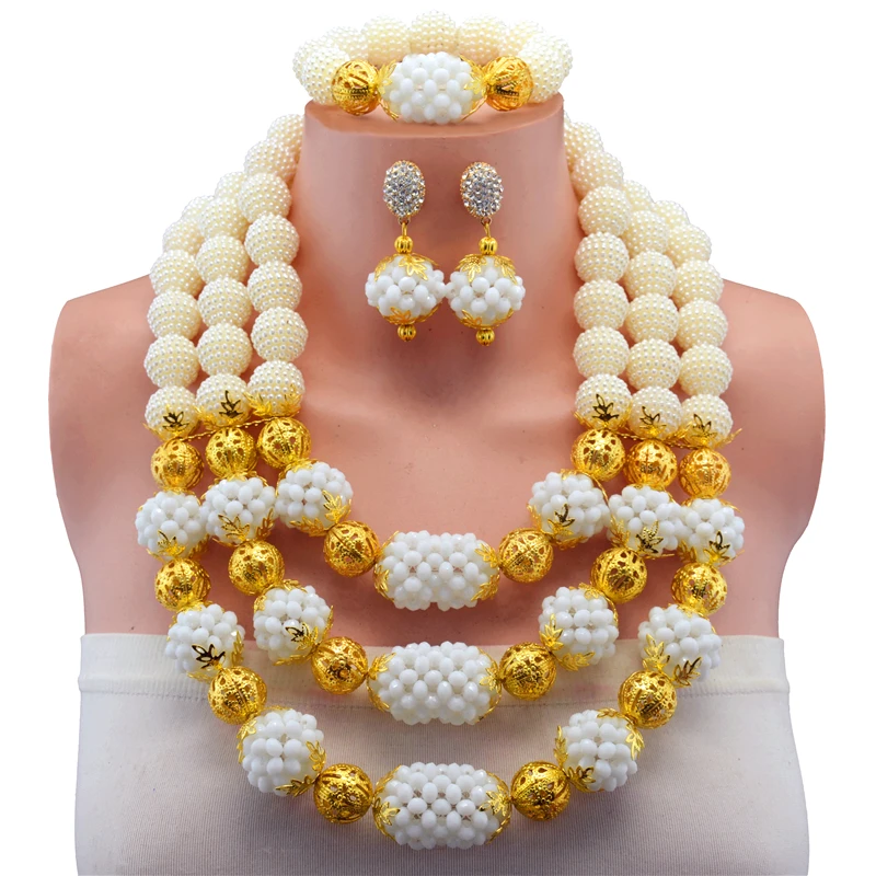 2017 модный топ изысканный комплект ювелирных изделий из африканских бусин белый