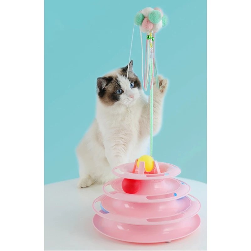 Three Levels LED Pet Cat Toy Tower Tracks Disc Cat Intelligence Amusement triple Pay Disc Cat Toys Ball Training Amusement Plate