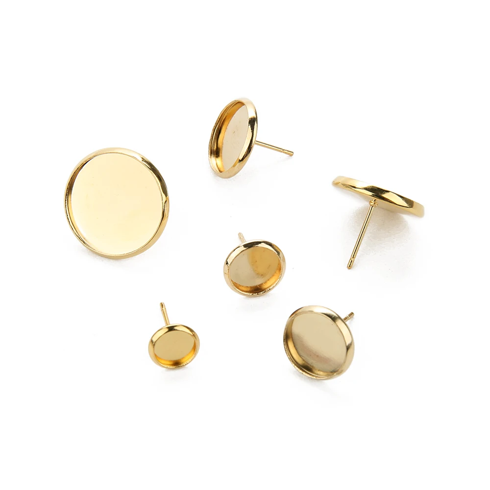 10pcs Stainless Steel Blank Earring Base Cabochon Cameo Bezel 8 10 12 14 16 20mm Round Setting Tray Diy Jewelry Making | Украшения и
