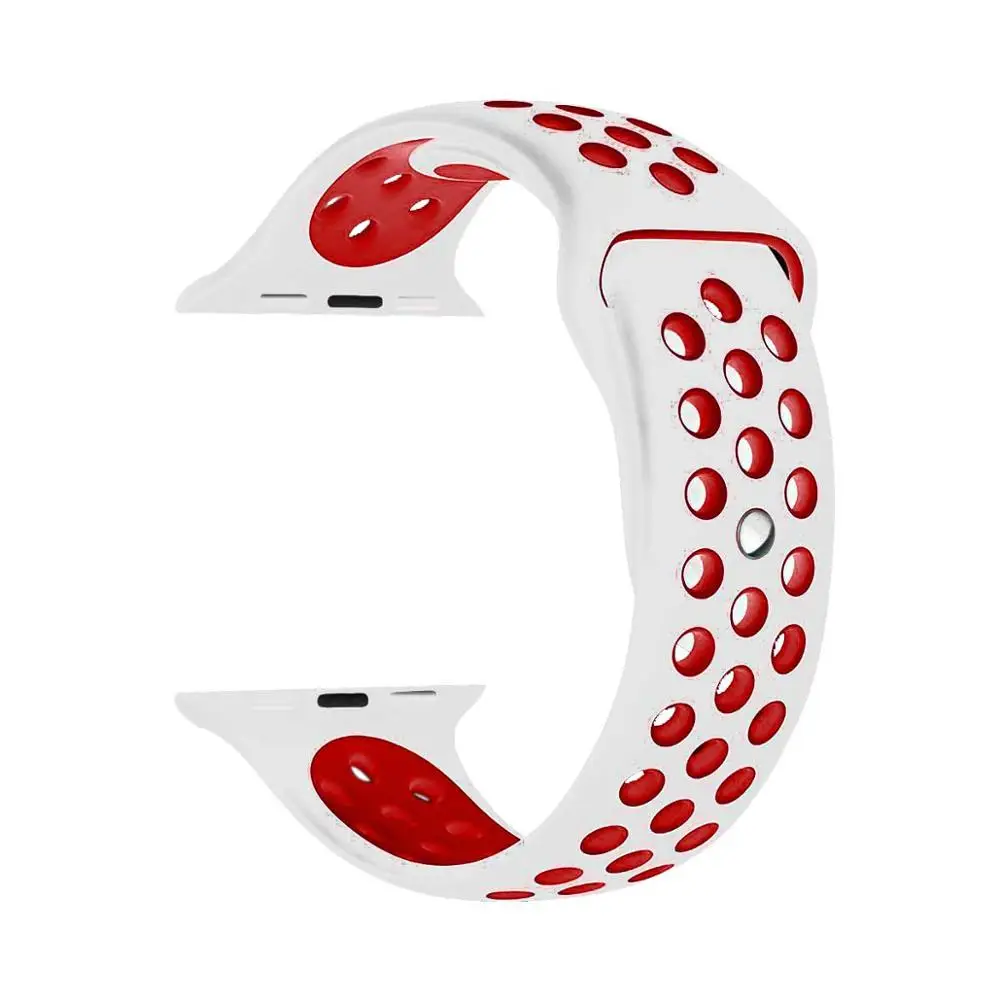 27 White red Ремешок для спортивных часов для Apple силиконовый ремешок часов 42 мм Резиновый 44 мм браслет для наручных часов Apple Watch iwatch 4/3/2/1 38 40 мм аксессуары для наручных часов - Цвет ремешка: 27 White red
