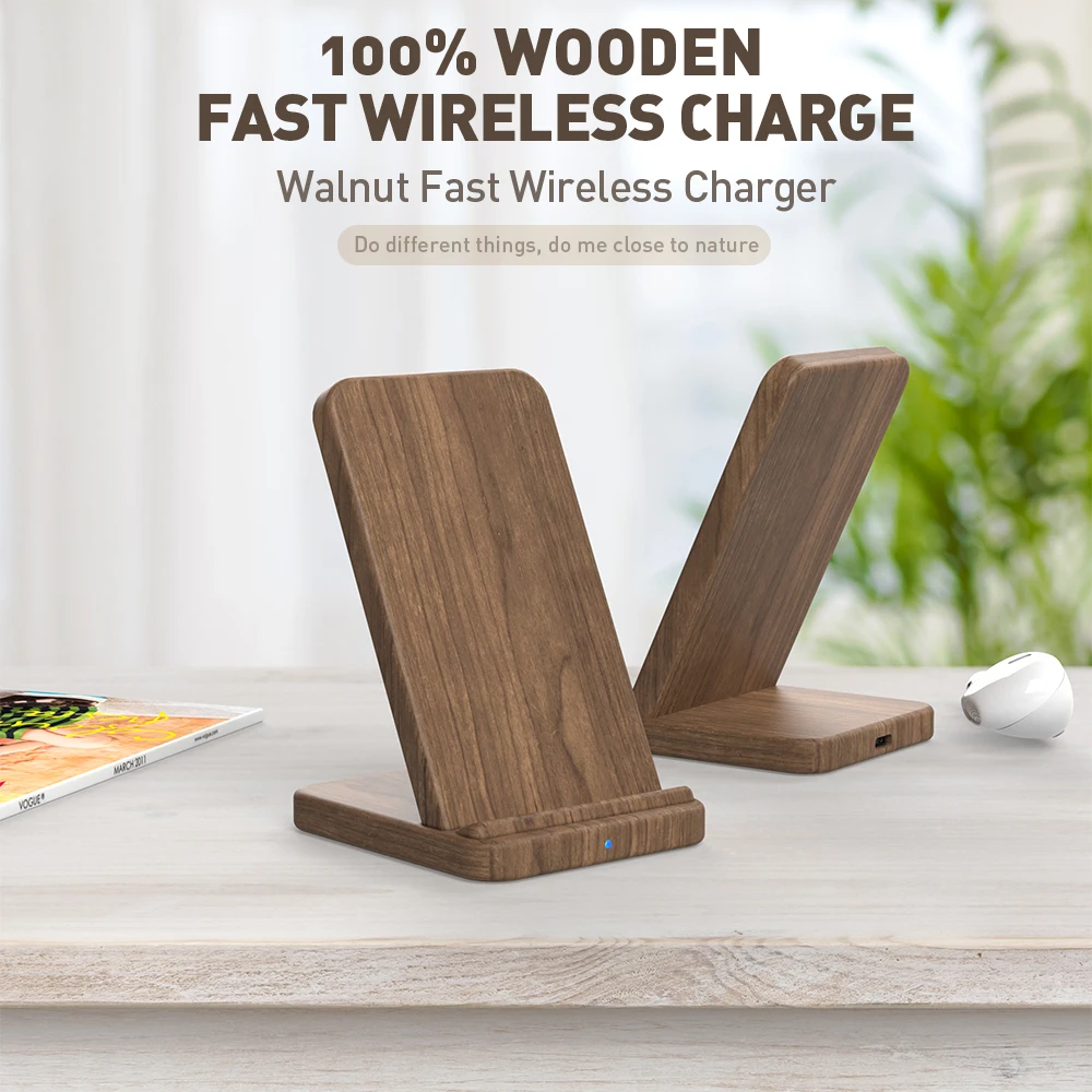 

KEYSION 10W Qi Wireless Charger for Samsung S10 S9 Xiaomi Mi9 Huawei Mate 20 Pro Wood Fast Charging Pad For iPhone XR XS Max X 8