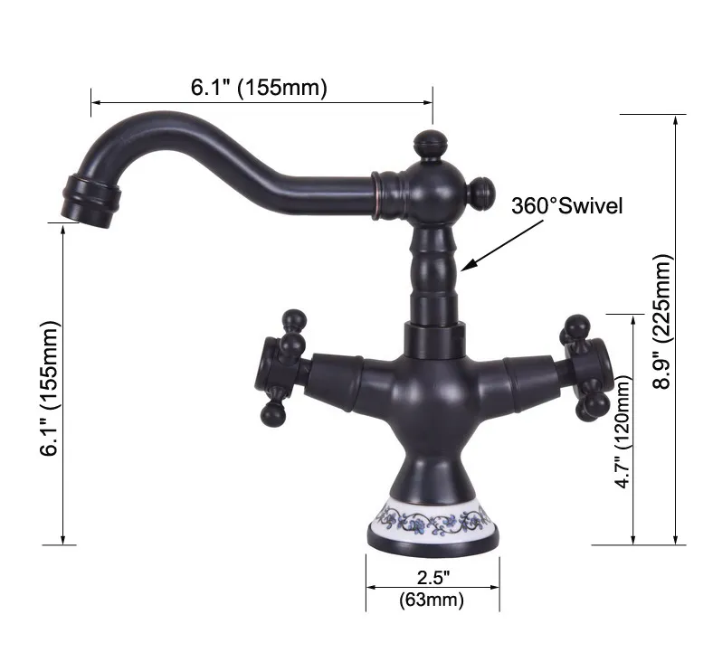 Oil Rubbed Bronze Dual Cross Handles Ceramic Base Bathroom Kitchen Basin Sink Faucet Mixer Tap Swivel Spout Deck Mounted mnf645 |