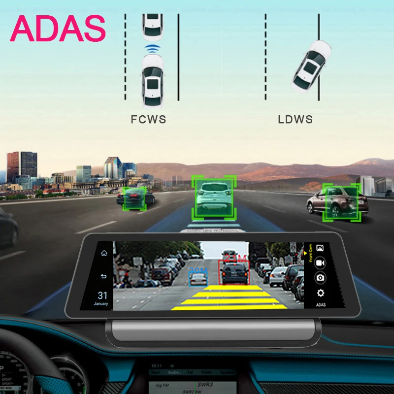 Видеорегистратор Bluavido 10 дюймов 4G Android 1080P GPS навигация ADAS Full HD Bluetooth Wi Fi двойной