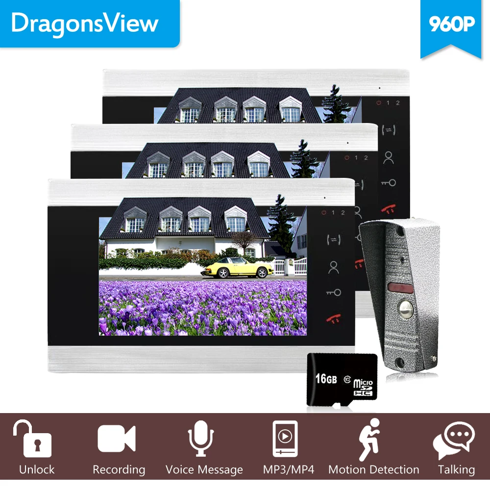 Dragonsview 960P AHD HD 7 &quotвидео домофон система для домашней безопасности 3 монитора и 1