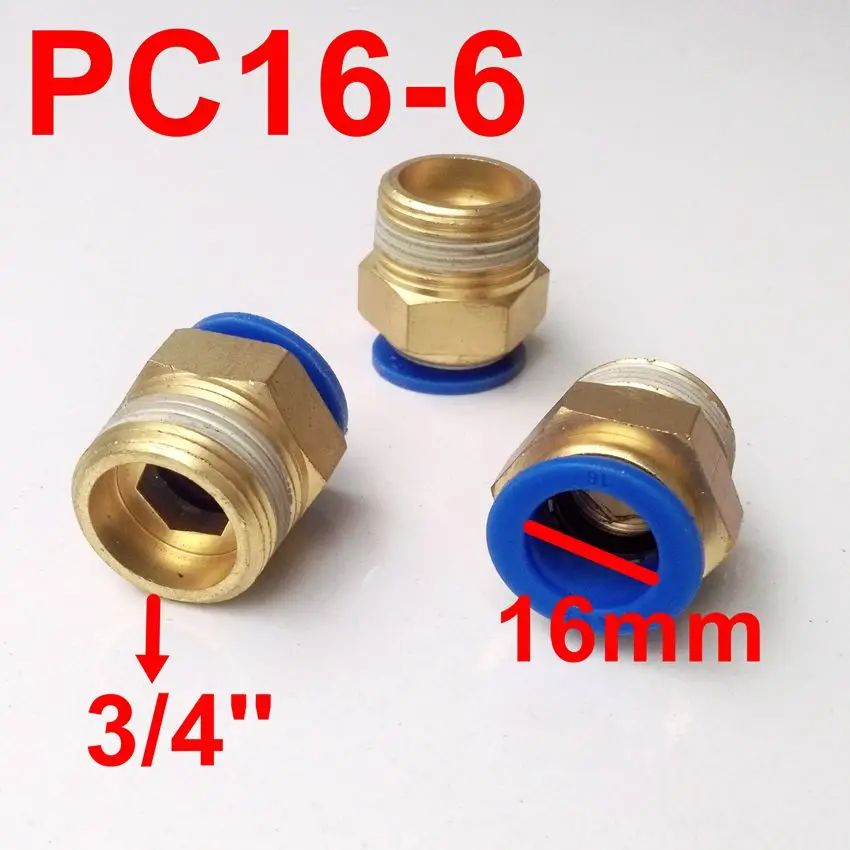 

5pcs/lot 16mm Tube 3/4'' Thread Pneumatic Fitting Quick Joint Connector PC16-6