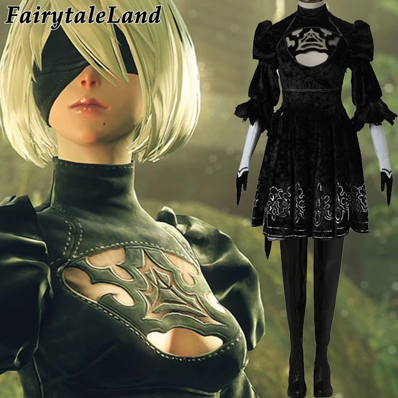 NieR Automata No.2 Тип B YoRHa костюм для косплея Горячая игра Хэллоуин Черный наряд 2B платье