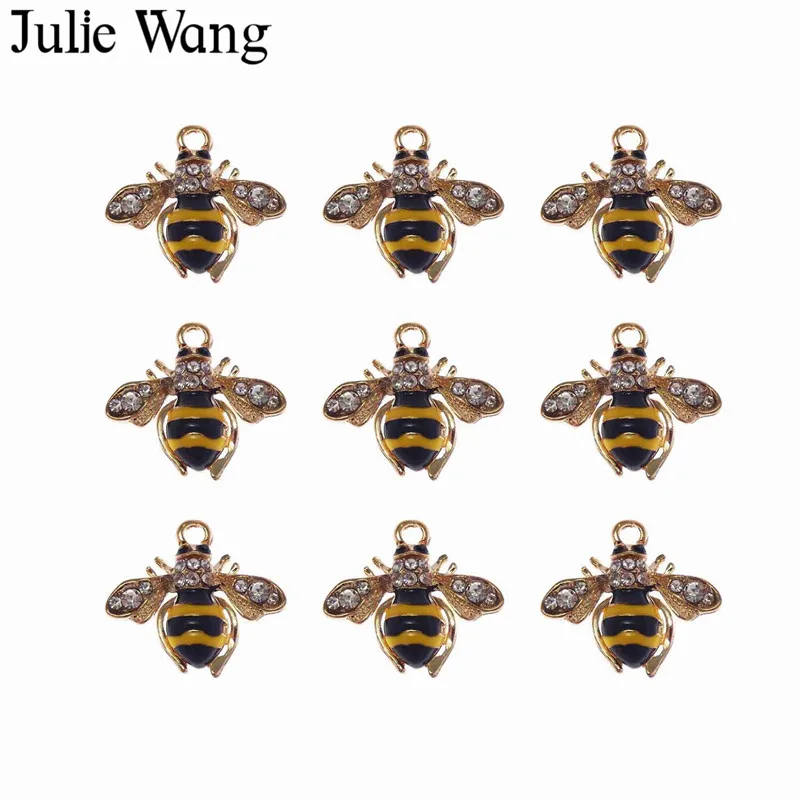 Julie Wang 2 шт. эмалевые пчелы на золотой основе с шармами Стразы для ожерелье кулоном
