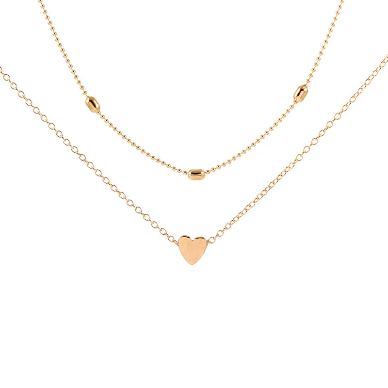 Женское золотое ожерелье многослойное колье с подвеской в форме сердца