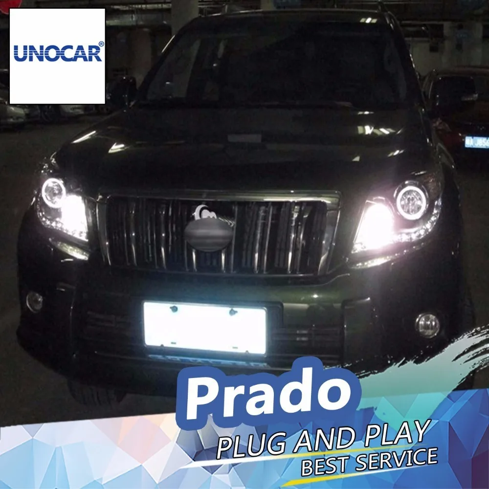 UNOCAR для 2010 2013 Prado фары светодиодный DRL Объектив двойной луч H7 HID ксеноновые