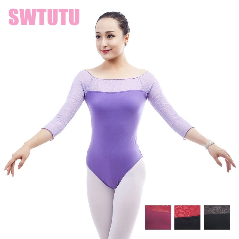 women latest gymnastics dance leotards dancewear girls 3/4 sleeves lace ballet clothes for saleCS0192 | Тематическая одежда и