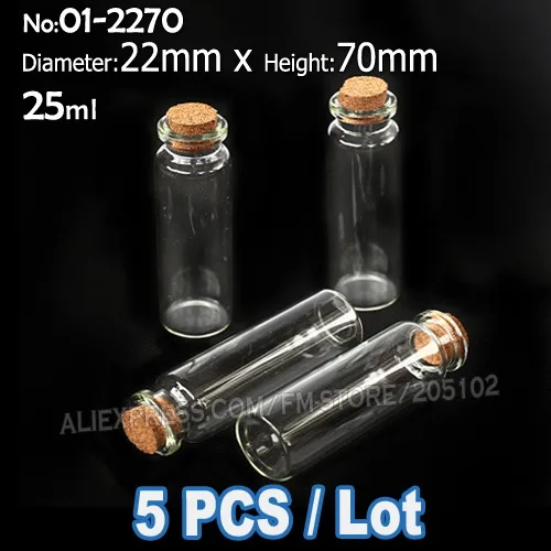 25ml 5pcs 1-25 мл пустые прозрачные стеклянные бутылки, Баночки, флакон с пробковой пробкой для самостоятельного изготовления сообщений, образец духов, контейнер для дизайна ногтей, бусина, реагент - Цвет: 25ml 5pcs