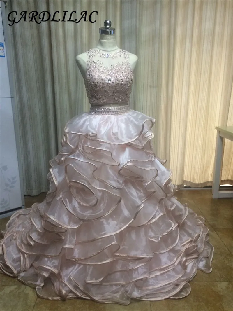 

Two pieces Quinceanera Dresses Gorgeous Lilac and Organza Debutante Dress ruched crystals Bodice Ball Gown