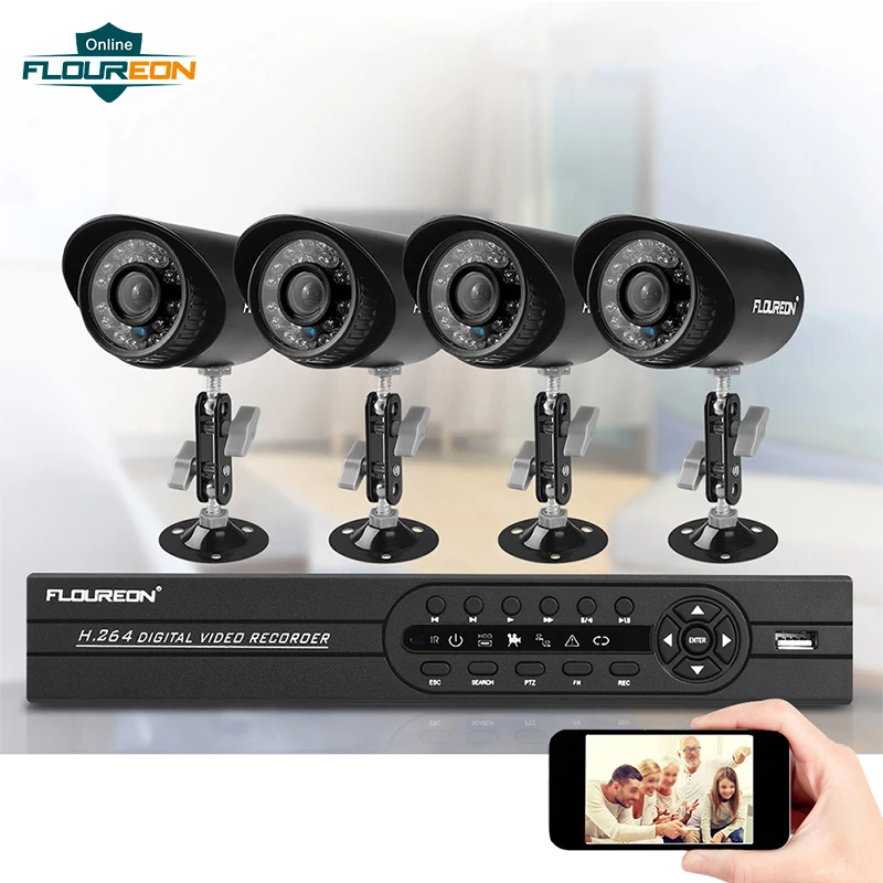 FLOUREON 1 комплект 4CH 1080N AHD DVR + 4 шт. IP66 водонепроницаемый 1500TVL 720P камеры CCTV система