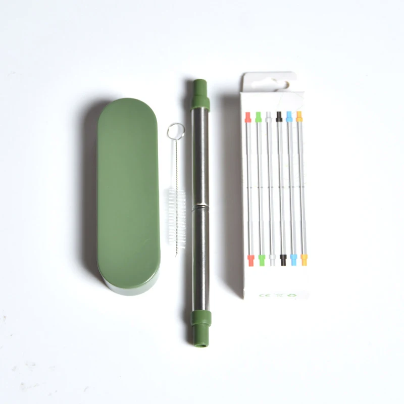Reusable silicone tip small and convenient stainless steel telescopic straw with cleaning brush portable storage box | Дом и сад