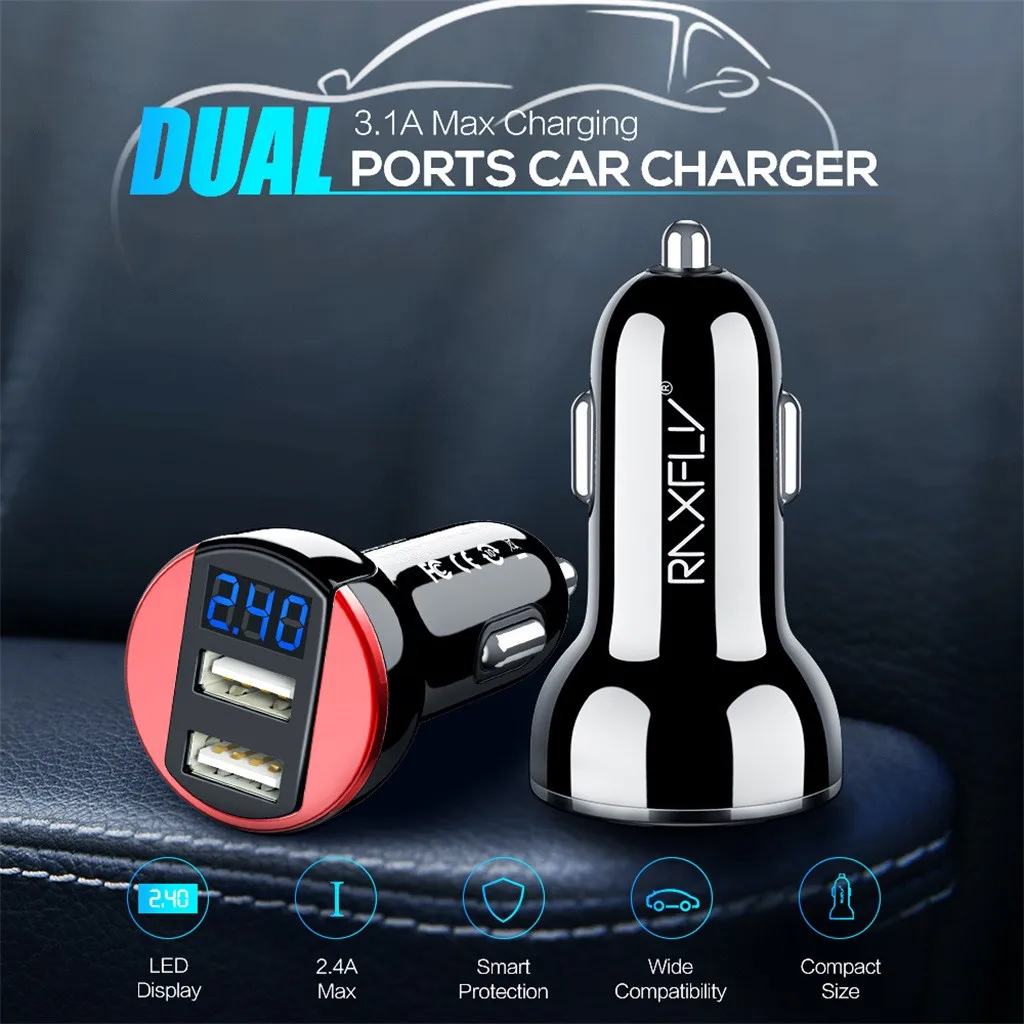 Высокое качество 3.1A двойной зарядное устройство USB 2 порта ЖК-дисплей 12-24 В сигарета зажигалка на электропитании для Xiaomi huawei P30 телефон зарядное устройство# G1