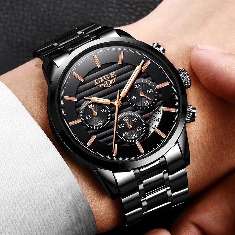 LIGE новые модные повседневные кварцевые мужские часы военные водонепроницаемые