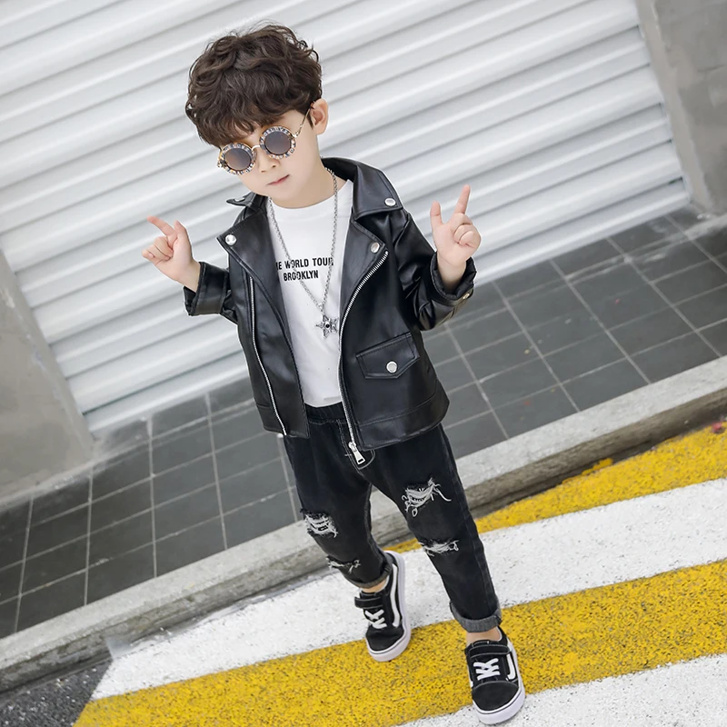 

Boys pu jacket spring and autumn 1-7 years children's Leisure coat all-match Boy must-have items faux leather baby boy