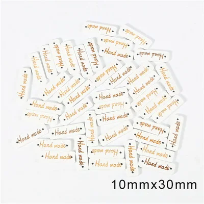 Style 16 50Pcs/lot mixed 4 Sizes Wooden Button "Hand Made" tags Wood Sewing Accessories For Clothes Handmade Scrapbooking Craft DIY - Цвет: Style 16