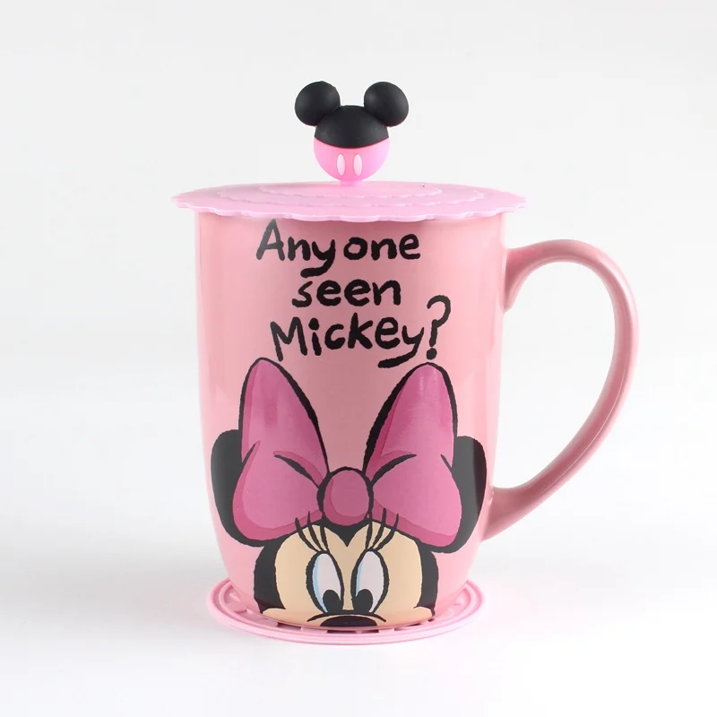 Minnie cup lid 1 шт 500 мл Микки и Минни керамическая кофейная кружка с кошачьими ушками фигурка медведя молоко чашки Посуда для напитков день рождения подарки на Рождество - Цвет: Minnie cup lid