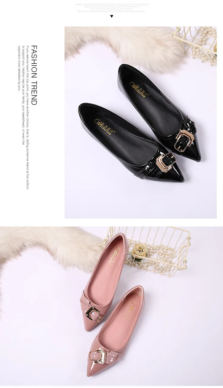 Zapatos de mujer; туфли на плоской подошве с металлической пряжкой; женские туфли на плоской подошве из лакированной кожи с бантом; Эспадрильи с острым носком; лоферы; женская обувь на толстой подошве; y716