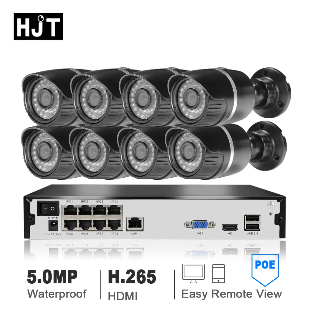 HJT 8CH H.265 5.0MP камера система POE NVR комплект видеонаблюдения CCTV набор наружная IP