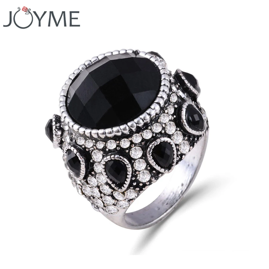 Мужское кольцо в стиле панк Joyme серебряное античном большое круглое с черным