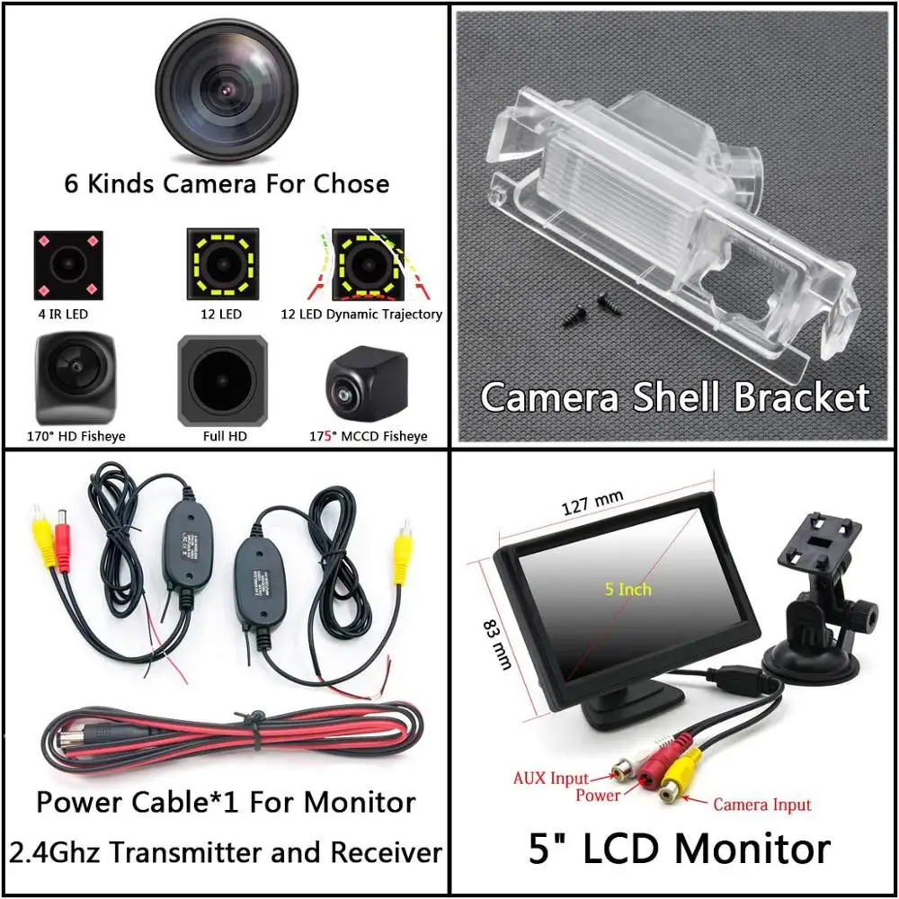 Cam Wireless 5 LCD 175 градусов 1080P рыбий глаз задний вид автомобиля камера для Kia K2 Rio седан хэтчбек Ceed hyundai Accent Solaris Verna Sonata - Название цвета: Cam Wireless 5 LCD
