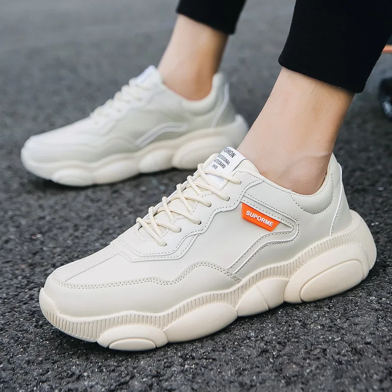 Мужские кроссовки с медведем модные из искусственной кожи в Корейском стиле