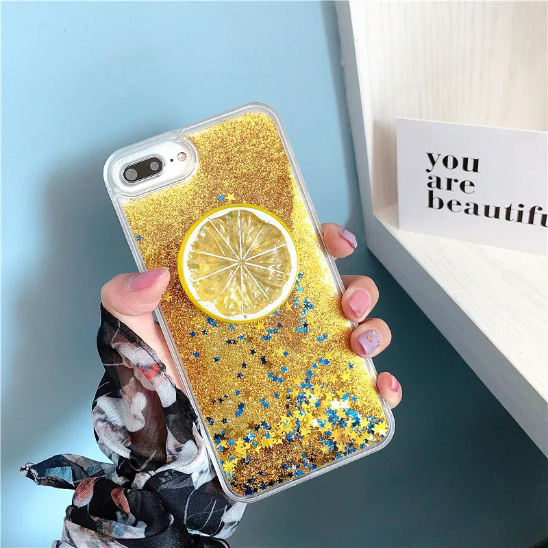 Blucub лимонный зыбучий песок чехол для iphone8 7Plus динамический Жидкий блеск Чехол iphone