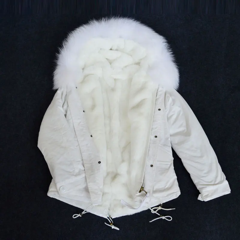 Однотонная белая зимняя куртка с холодным мехом парка унисекс большим капюшоном