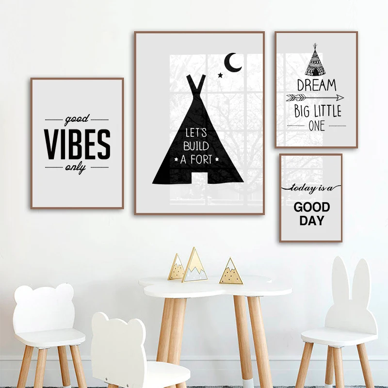 Скандинавское минималистское полотно Good Vibes Only черно белое настенное