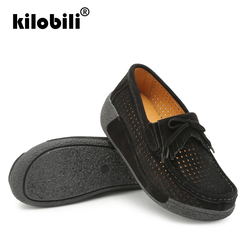 Kilobili/2019 г. летние женские туфли на плоской подошве с бахромой платформе замшевые
