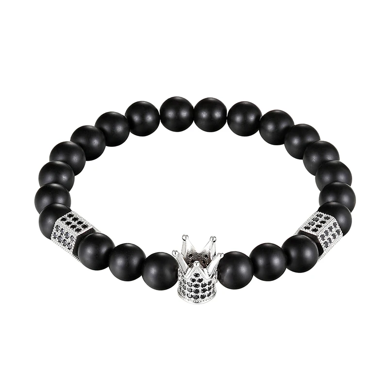 

2018 Classic Fashionable Black Zirconia Hot Shop Gold Crown CZ Charm Bracelet Bracelet Beaded Stone Man Couple Bracelet Jewelry