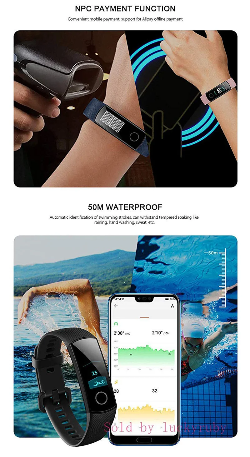 Смарт-браслет huawei Honor Band 4 0,9" с сенсорным экраном 50 м, профессиональный водонепроницаемый браслет для плавания с функцией обнаружения пульса и сна