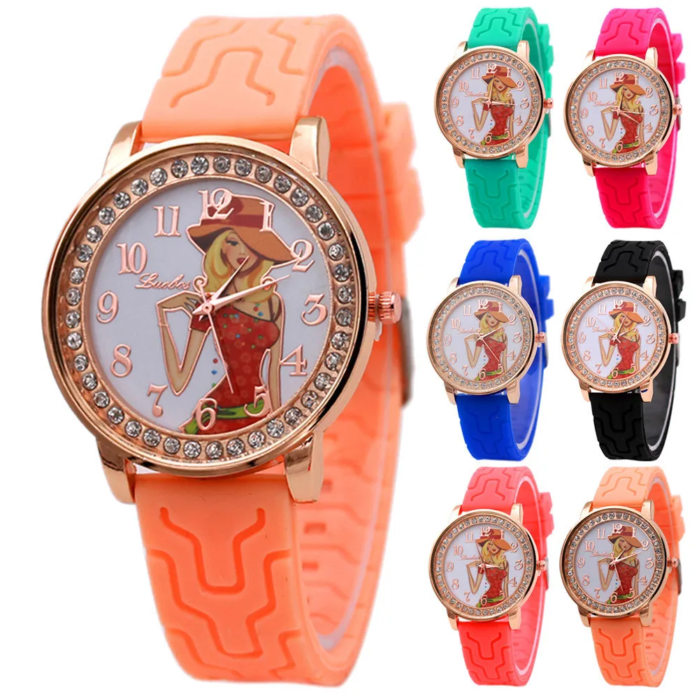 Женские наручные часы LUOBOS кварцевые аналоговые силиконовые с кристаллами и