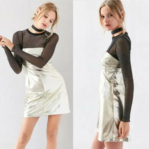 Новейшие Сексуальные женские прозрачные сетчатые футболки с высоким воротником