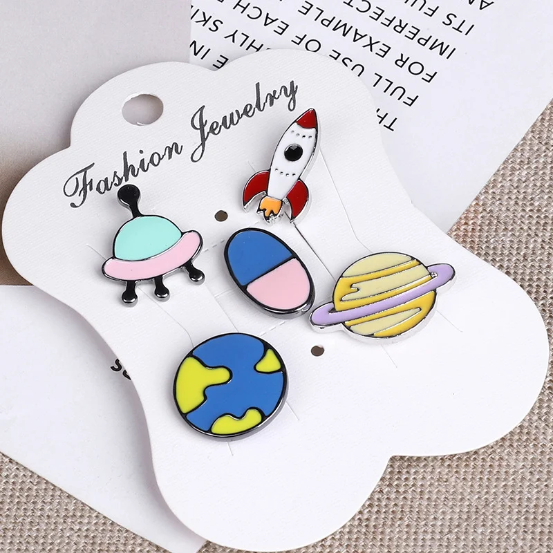 Металлическая эмалированная булавка в виде мультяшного кота земли НЛО броши