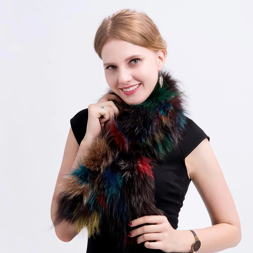 multi color MS. MinShu вязаный шарф из лисьего меха, мягкий плюшевый шарф из лисьего меха, шарф из натурального меха, зимний длинный шарф из меха лисы с обеих сторон - Цвет: multi color