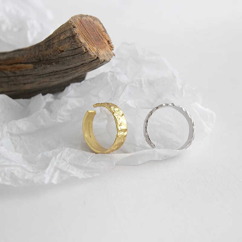 Personalized 100% 925 sterling silver rings for women accessories fashion gold color irregular Concave surface ring jewelry | Украшения и