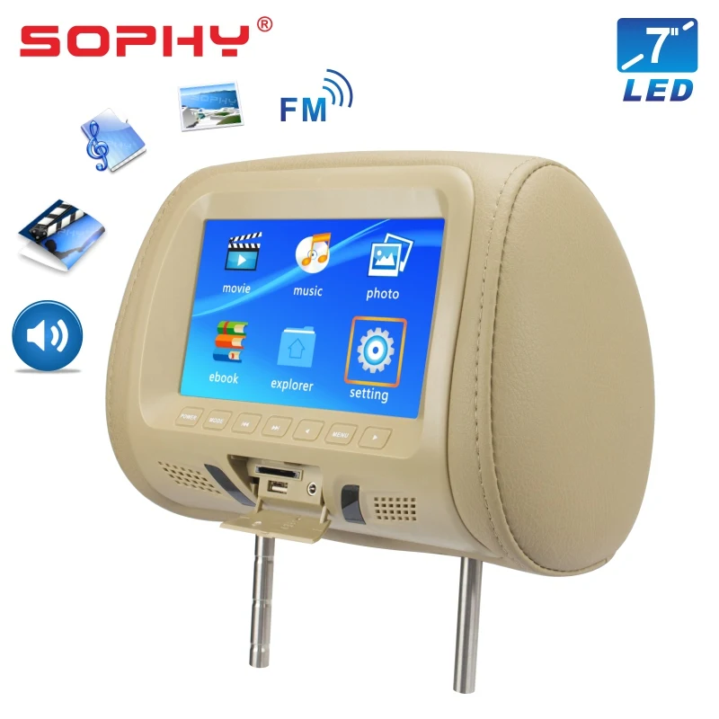 7 дюймов подголовник автомобиля монитор TFT-LED Экран Подушка монитор с AV USB SD MP5 FM Динамик бежевый/серый/ черный SH7048-MP5
