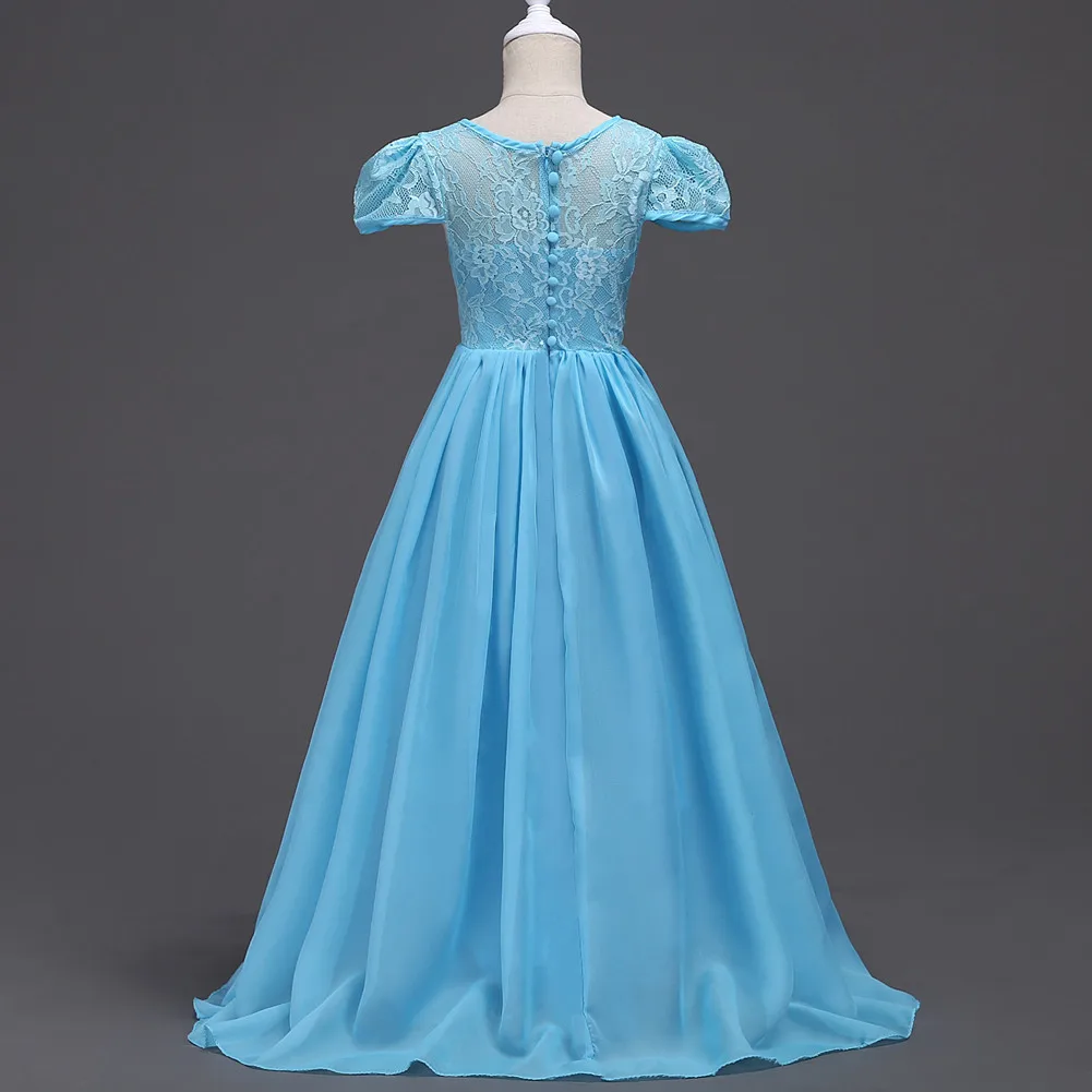 Designer Children Clothing Lace Net Dress New Long Chiffon Formal Party Ball Turquoise Peach Grey Light Purple Evening Gown Girl