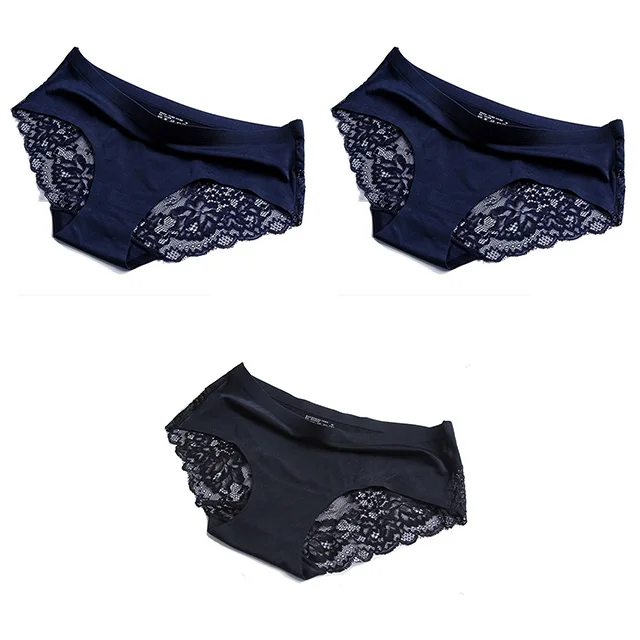 blue blue black Женские трусики, кружевное женское нижнее белье, бесшовные трусики, сексуальные трусики, средняя посадка, шелковые трусы, хлопок, промежность, трусы, Прямая поставка - Цвет: blue blue black