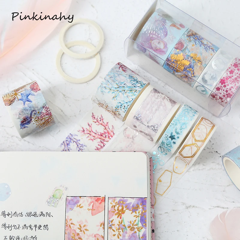 9 рулонов/коробка Бронзовые звезды океана золотые блестящие наклейки лента для