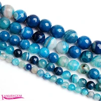 high quality 468101214mm natural faceted round shape banded blue color agates stone gems loose beads strand 15 inch wj331