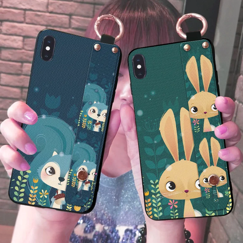 Чехол с кроличьим ремешком на запястье для iPhone 11 Pro XR XS MAX X 8 Plus 7 + чехол кольцом