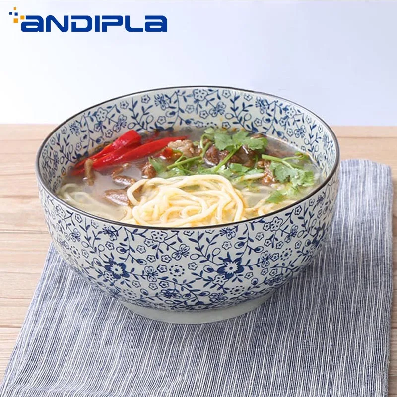 6 8 дюймовая винтажная сине белая фарфоровая миска для лапши японская