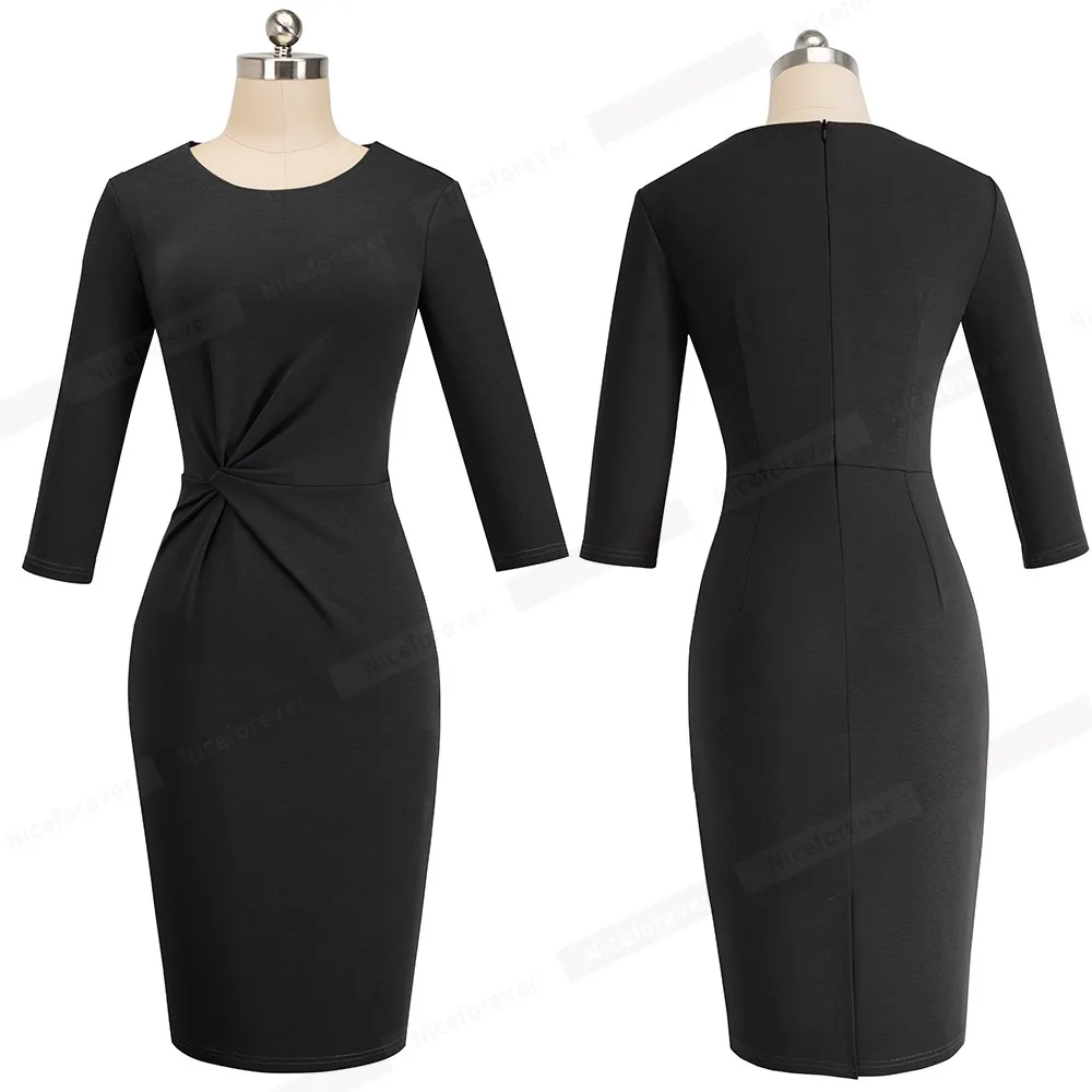 Хорошее-forever винтажное однотонное платье для работы с узлом vestidos деловые вечерние женские элегантные офисные женские облегающие платья B476
